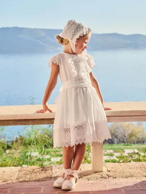 Baptism Long lace dress with sleeves-ZABEL White