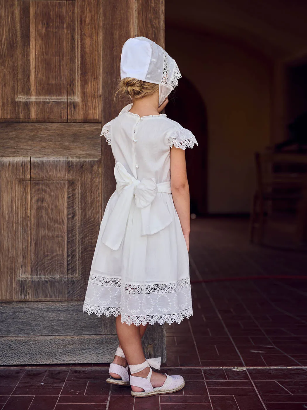 Baptism Long lace dress with sleeves-ZABEL White