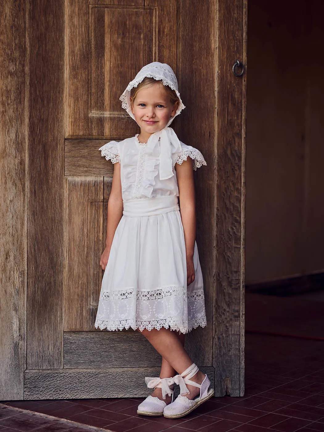 Baptism Long lace dress with sleeves-ZABEL White