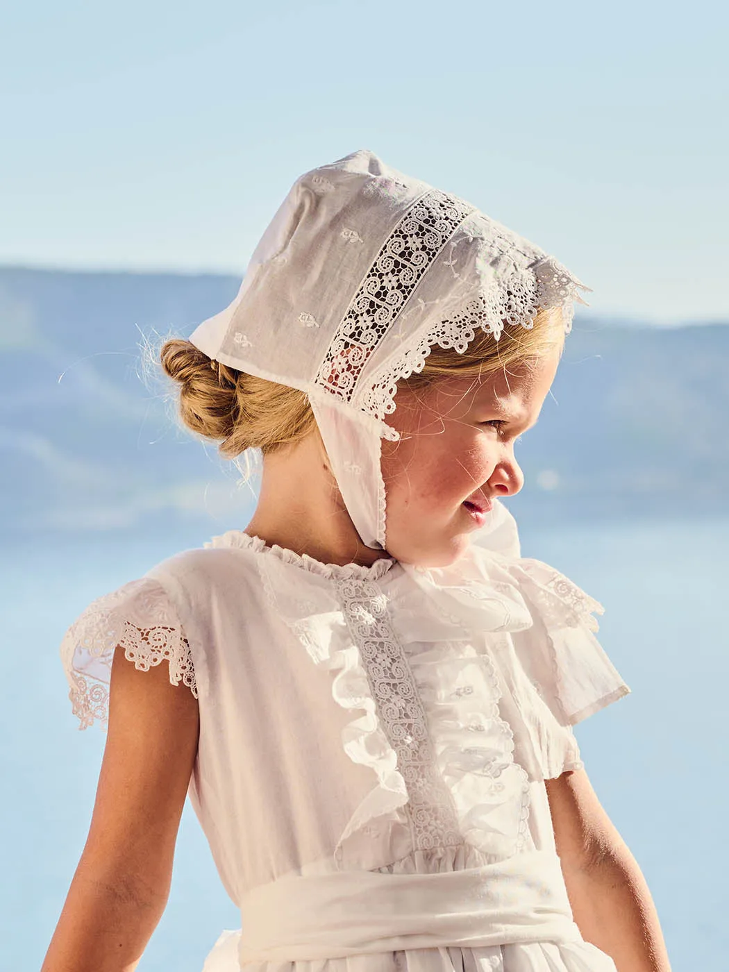 Baptism Long lace dress with sleeves-ZABEL White