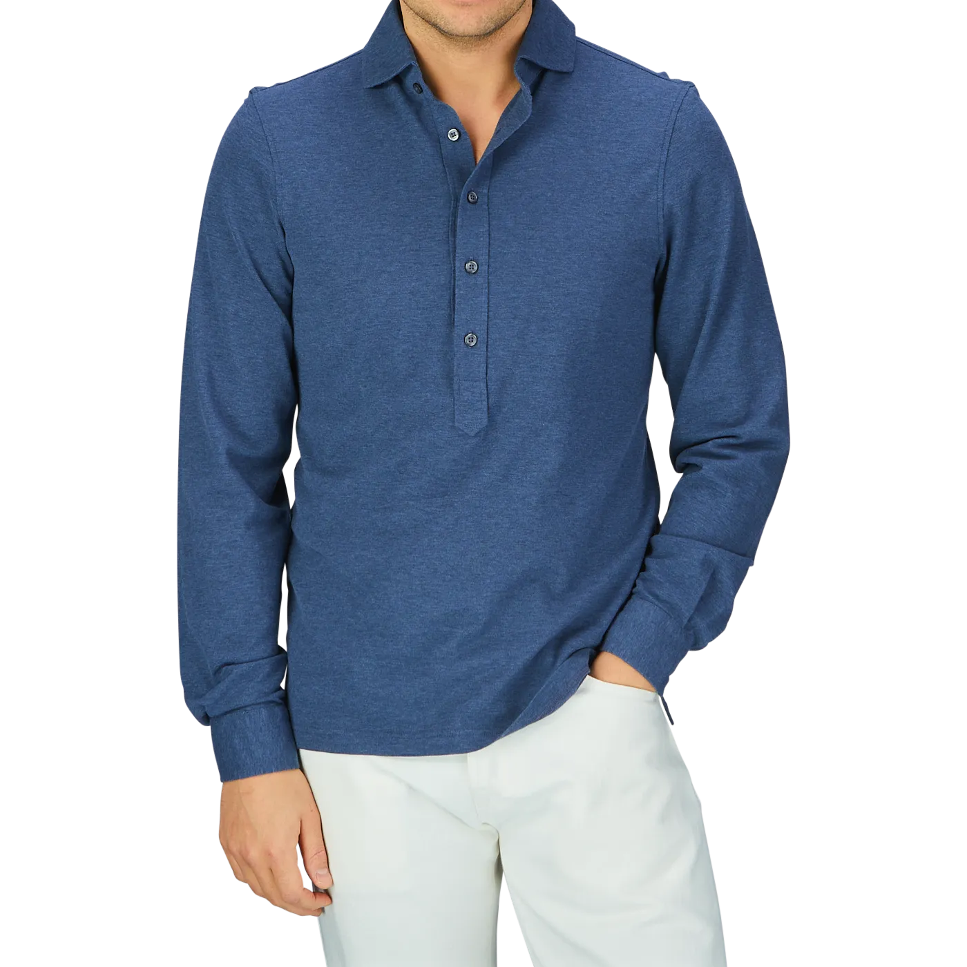 Blue Cotton Jersey Popover Shirt