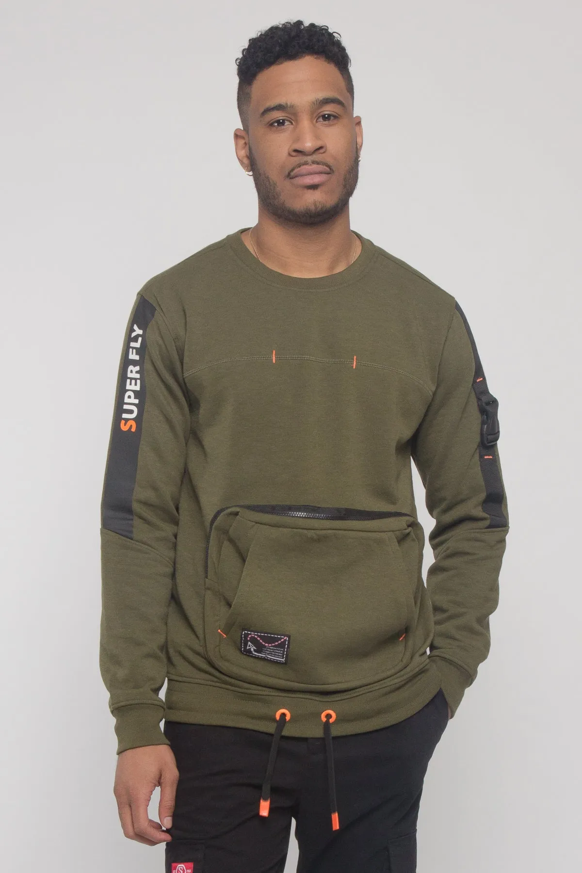 Buckled Front Pocket Pullover Crewneck