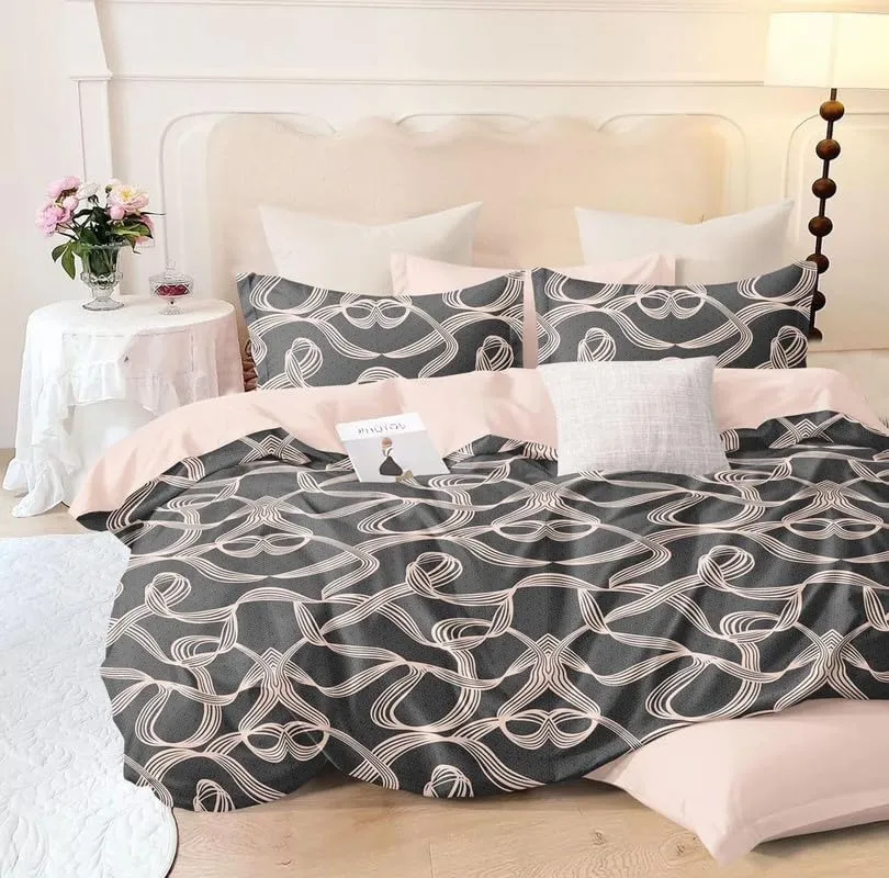 COZY HEAVEN Soft Breathable 210 TC Cotton King Floral Double Bed Flat Breathable | Wrinklefree | Ultrasoft Uniqe Paint Pattern Black