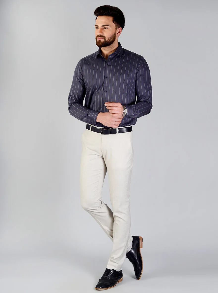 Dark Grey Striped Slim Fit Evening Wear Shirt | Metal