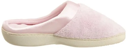 isotoner Women's Microterry PillowStep Satin Cuff Clog Slippers, Peony, 7.5-8 B(M) US