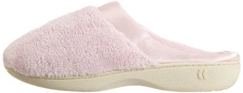 isotoner Women's Microterry PillowStep Satin Cuff Clog Slippers, Peony, 7.5-8 B(M) US