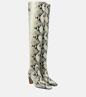 Khaite Snakeskin Knee High Boots, Beige