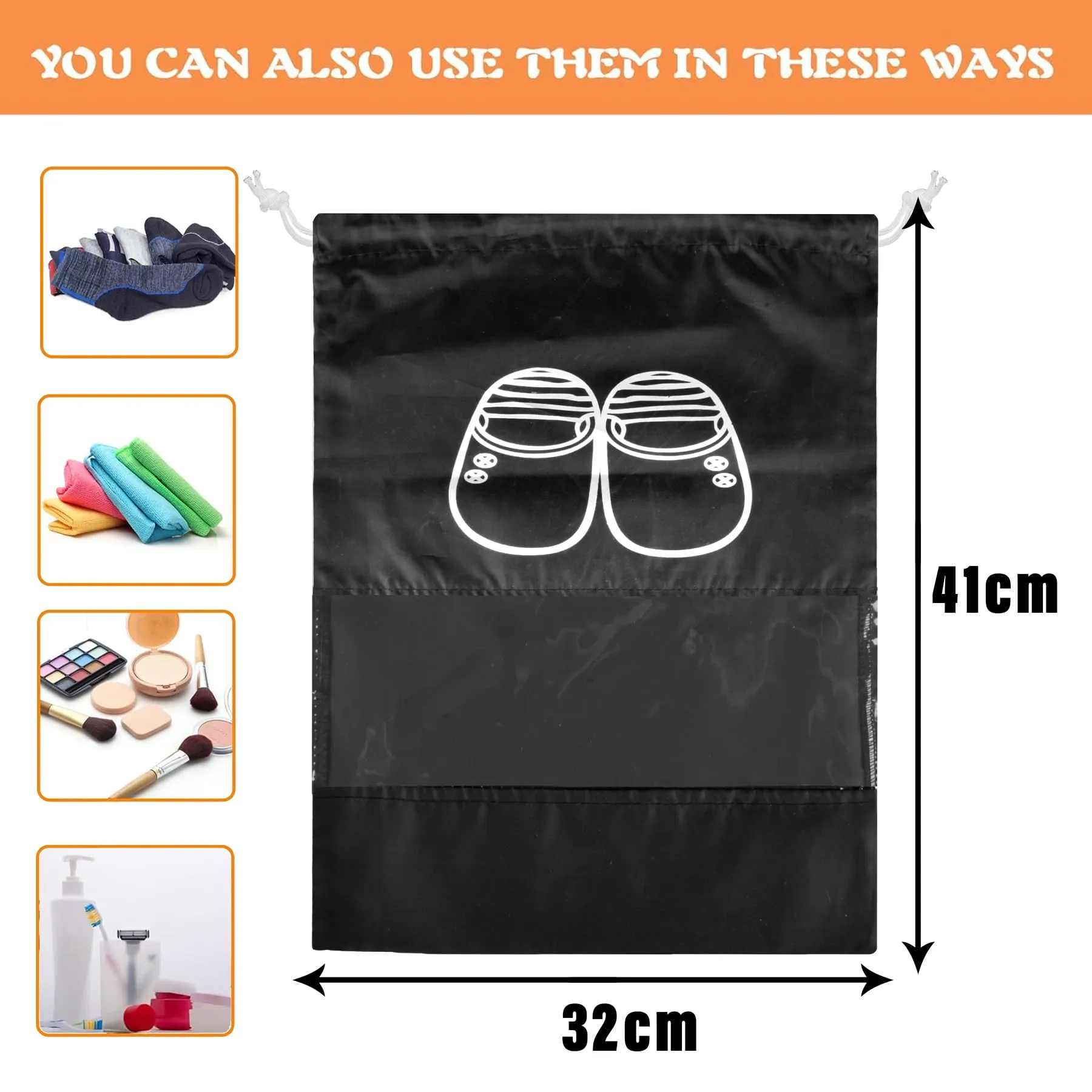 Kuber Industries Shoe Cover | Travel Shoe Storage Bags | Polyester Storage Bags | Drawstring Shoe Cover | Clear Transparent Shoe Storage Organizer | Pack of 18 | Black