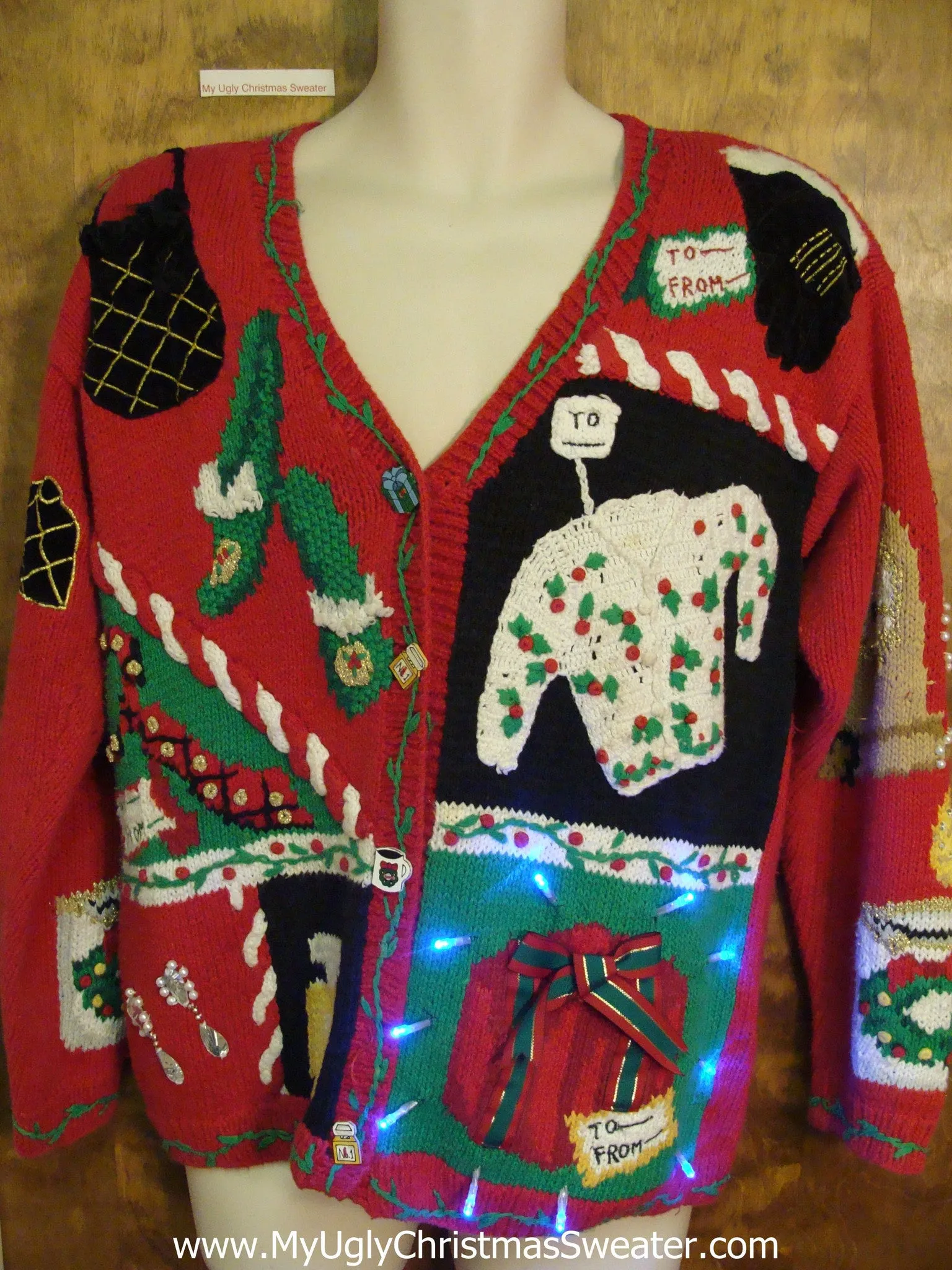 Shopaholic 2sided Ugly Christmas Sweater with Lights