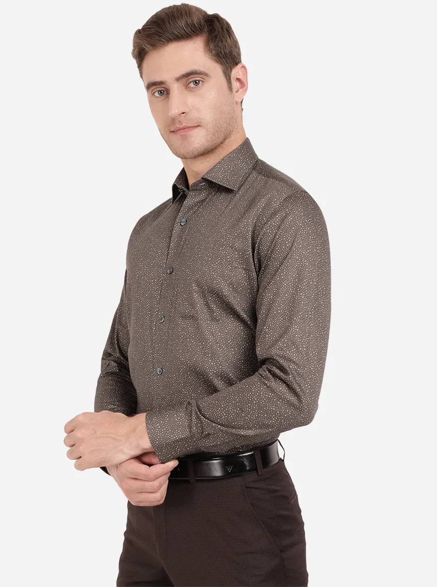 Steel Grey Printed Slim Fit Formal Shirt | Metal