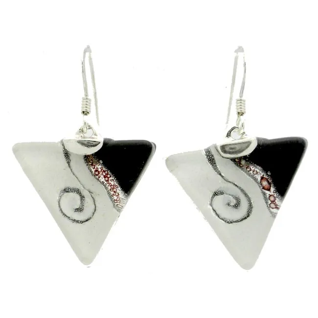 Swirl Opaque Triangle Glass Sterling Silver Earrings Tili Glass