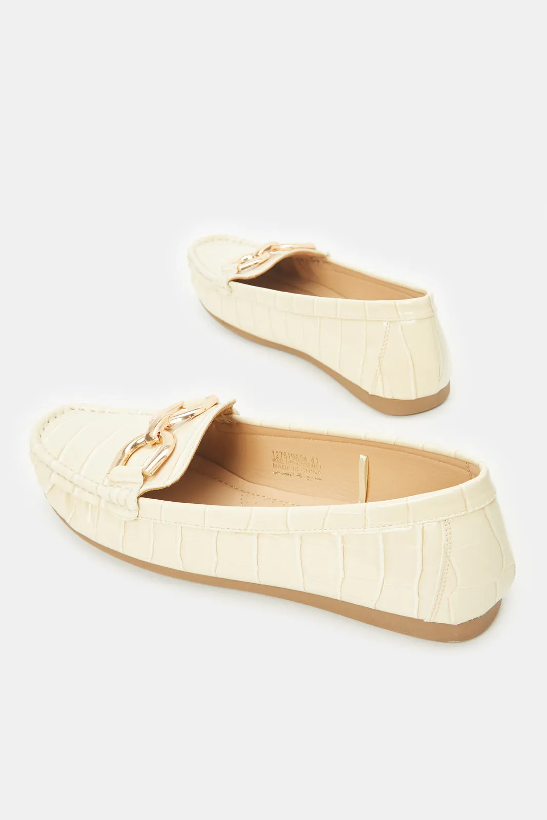 Women Beige Chain Patent Moccasins