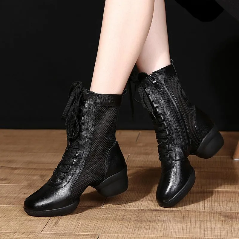 Women's Leatherette 4cm Heels Lace-up Dance Shoes Dance Boots Jazz Boots