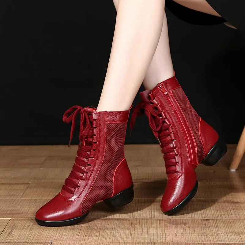 Women's Leatherette 4cm Heels Lace-up Dance Shoes Dance Boots Jazz Boots