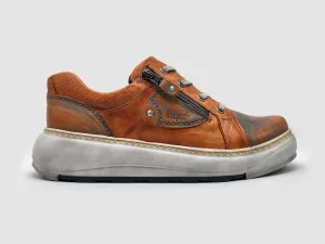 Women's Retro Zip-Up Leather Shoes - Orange