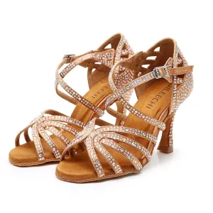 Women's Satin Heels Latin With Rhinestone Buckle Latin Dance Shoes Ballroom Dance Shoes