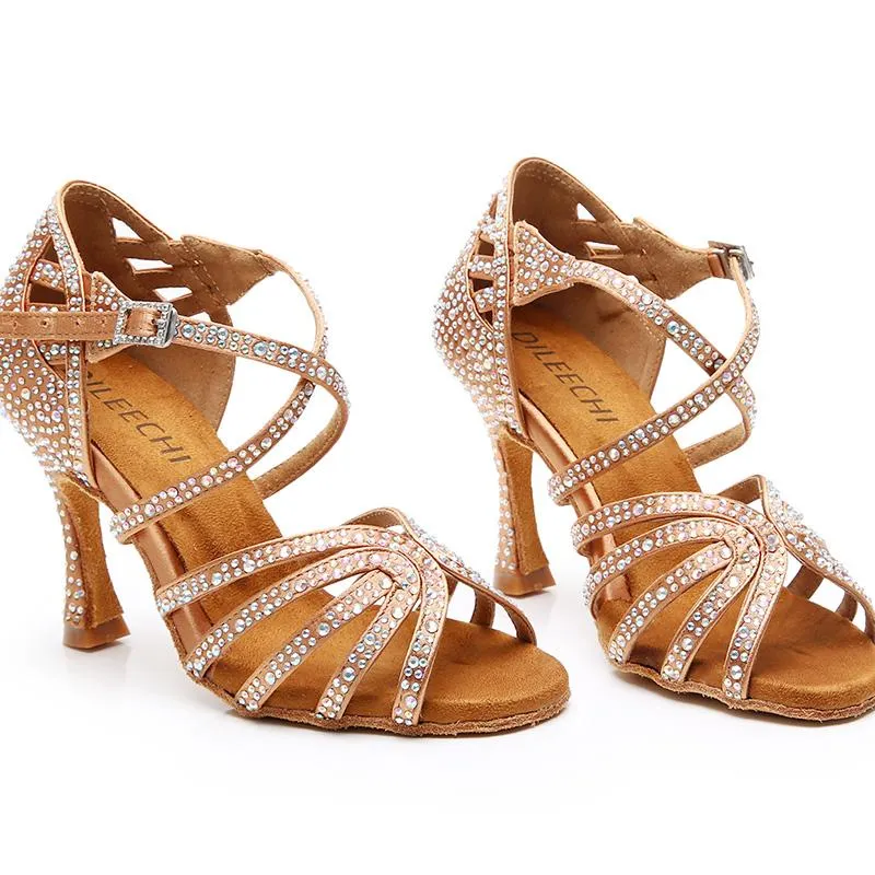 Women's Satin Heels Latin With Rhinestone Buckle Latin Dance Shoes Ballroom Dance Shoes